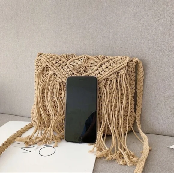 Bohemian Shoulder Bag Crocheted Crossbody Hippie purse 70s Style - Picture 10 of 16